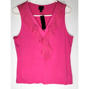 Worthington Sleeveless Blouse Womens Pink Size M Ruffled V Neck Soft Stretch NWT